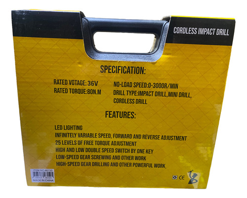 Parafusadeira Lithium Elétrica Drill 48v Amarelo 60