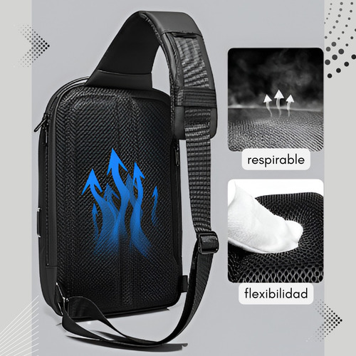 Bandolera Morral Multidivisoria Usb Impermeable Premium Negro Liso Níquel Negro