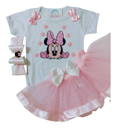 Roupa Infantil Minnie Rosa Festa Temática Mesversário Bebê