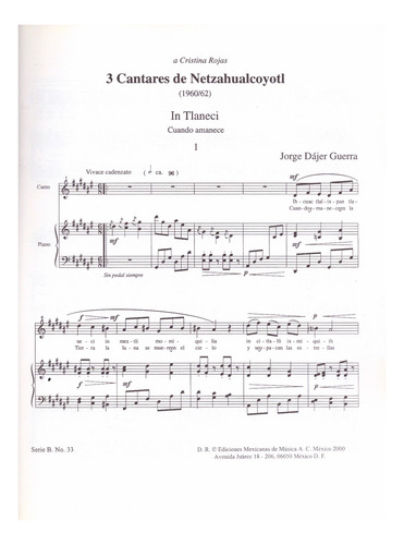Jorge Dajer: 3 Cantares De Netzahualcoyotl Para Canto Y Pian