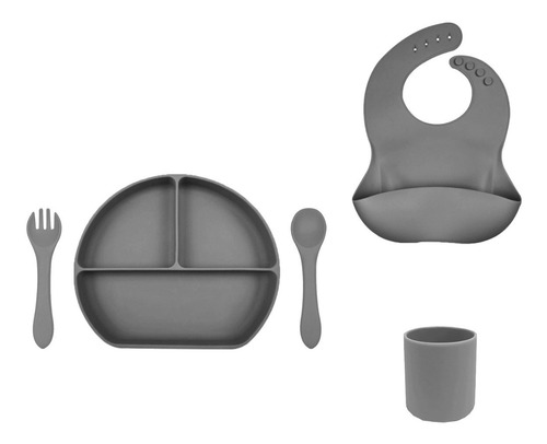 Plato Con Tapa + Cubiertos + Babero + Vaso