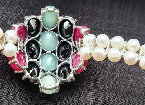 Pfh2-pulseira Prata 925 Rubi Esmeralda Ônix Pérola Natural