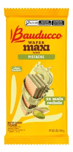 Biscoito Wafer Maxi Pistache 104g Bauducco 2x Mais Recheio