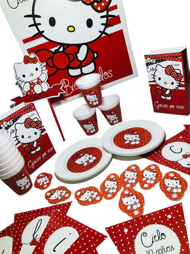 Cotillón Infantil Personalizado X 20 Kitty Rojo