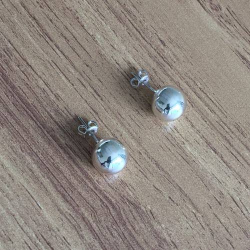 Imagen 3 de 10 de Arete Broquel Bola De Plata 1 Cm .925 Agálea Joyería