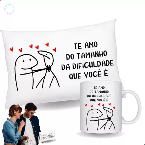 Almofadinha + Caneca Presente dia dos Namorados Esposa Flork Palito Meme