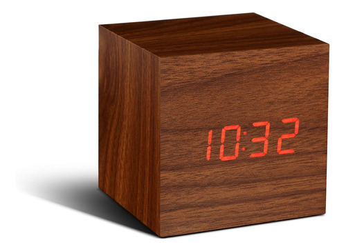Gingko Reloj Despertador Led 2.5 X 2.5  Color Nogal Rojo
