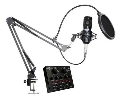 Microfone Condensador+ Interface De Áudio + Braço Articulado