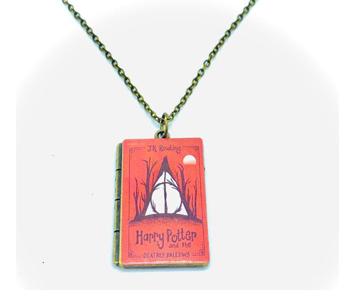 Collar Dije Libro Harry Potter Reliquias Muerte Metal Dorado