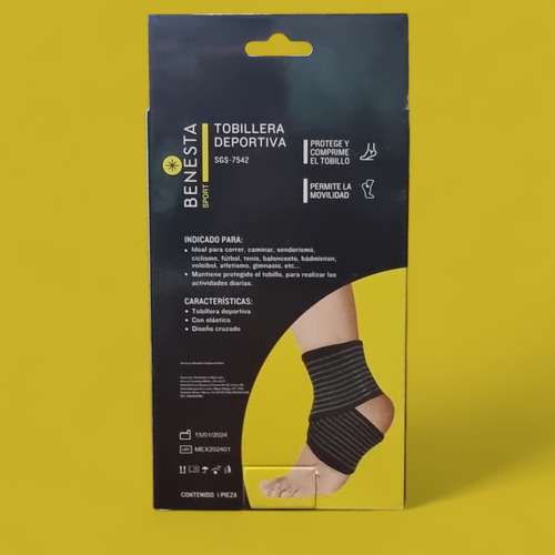 Tobillera Deportiva Diseño Vendaje Cruzado Benesta Negra