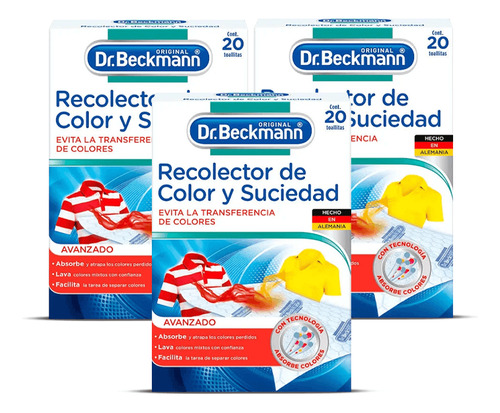 Dr. Beckmann Recolector De Color Y Suciedad 3 X 20 Unid