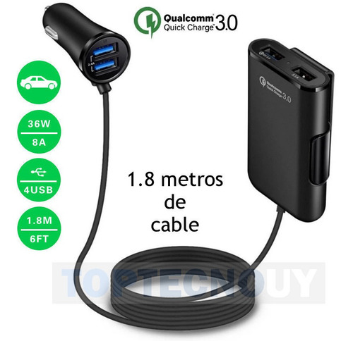 Cargador De Auto 4 Puertos Usb Qc 3.0 Cargdor Rapido 8a 36w®