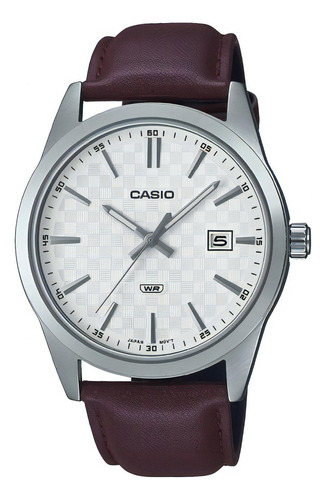 Reloj Casio Mtp-vd03l-5audf Color de la correa Café Color del bisel Gris Color del fondo Blanco