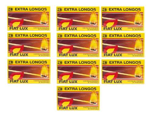 10 Caixas De Fosforo Extra Longo Fiat Lux Com 50 Fosforos