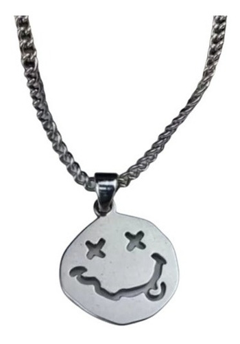 Collar Cadena Nirvana Cara Sonrisa Acero Color Plata Joyería