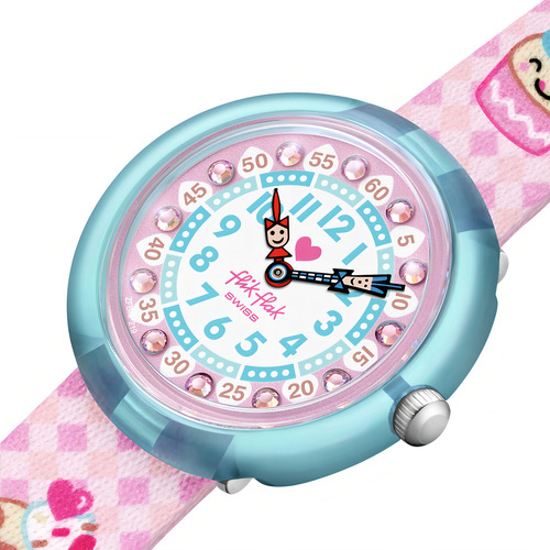 Reloj Flik Flak Bake It Up Zfbnp219 Correa Rosa Bisel Azul Fondo Azul