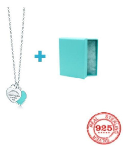 Colar Tiffany Coração Duplo Double Heart Blue Mini
