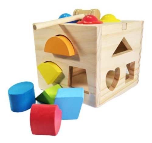Cubo Didactico Montessori Encajar Figura Martillo Bebé Mader