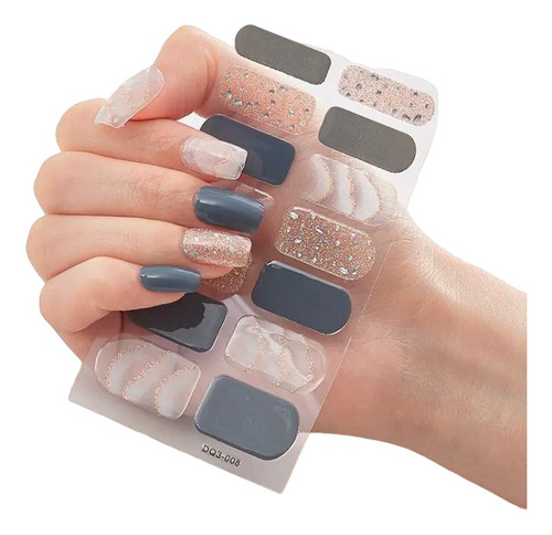 Set De 14 Stickers De Uñas Gris Manicure Instantánea Brilla