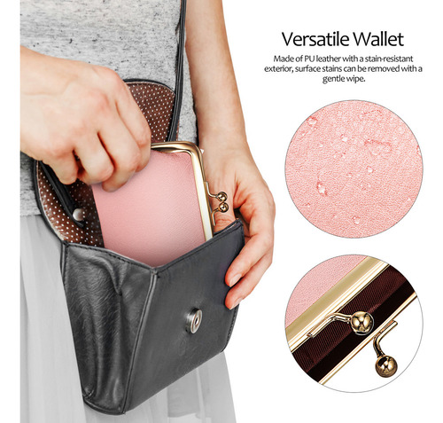 , Minibolsa Retro Para Llaves Y Monedas (negra Y Rosa, 1 De