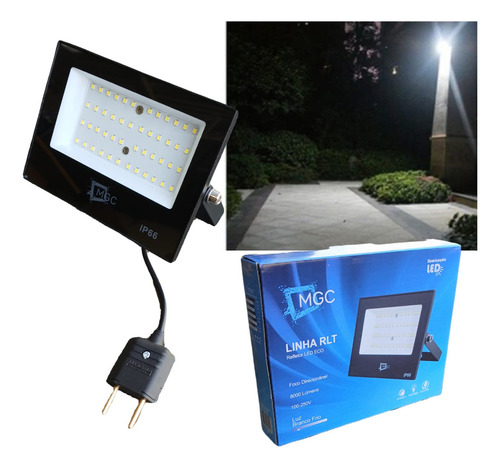 Refletor 100w Holofote Led Com Tomada 10a Econômico Luz Forte Branca Frio 6500k Resistente A Chuva Durável