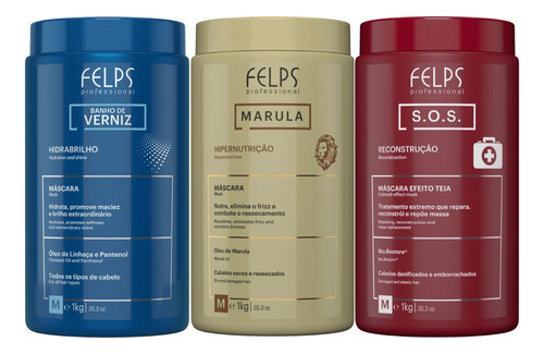 Felps Cronograma Capilar Sos + Marula + Banho De Verniz 1kg 