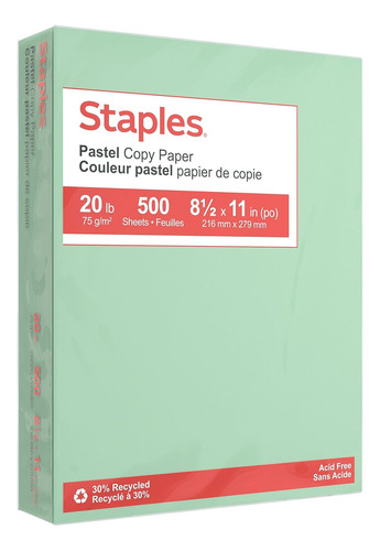 Papel De Copia, Grapas, Pastel, 30% Reciclado, 20 Libras, 8,