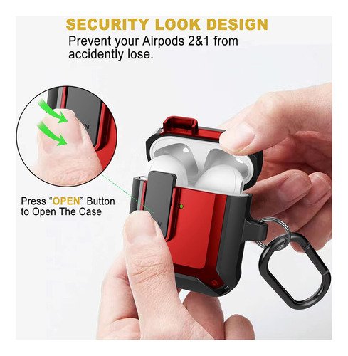 Funda Protectora Para AirPods 1 Y 2 Con Bloqueo Seguro (negr