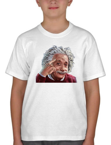 Remera Blanca Niño Sublimada Albert Einstein