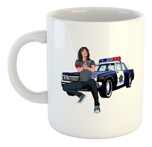 Taza De Ceramica Mujer Policia Patrullero Disparando