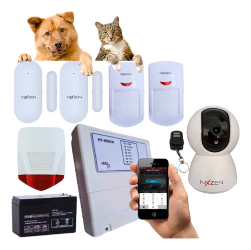 Kit Alarma Wifi Anti Mascota Camara Seguridad Sensor Bateria Blanco