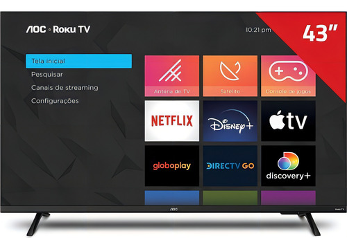 Smart Tv 43'' Full Hd Com Roku Tv 43s5135/78g Aoc Bivolt