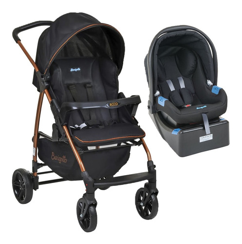 Carrinho Ecco Travel System Prt + Bebê Conforto + Base Auto