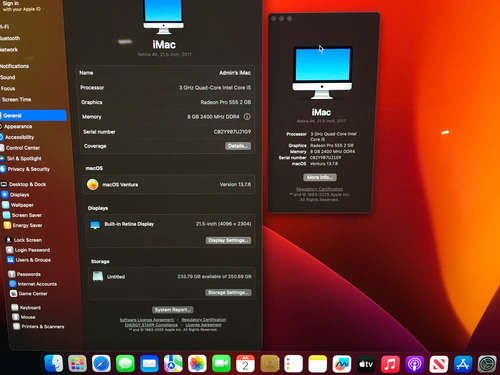 Apple iMac 4k 2017 Core I5 7th 8gb Ram 256gb Ssd 21.5 A1418 (Usado)