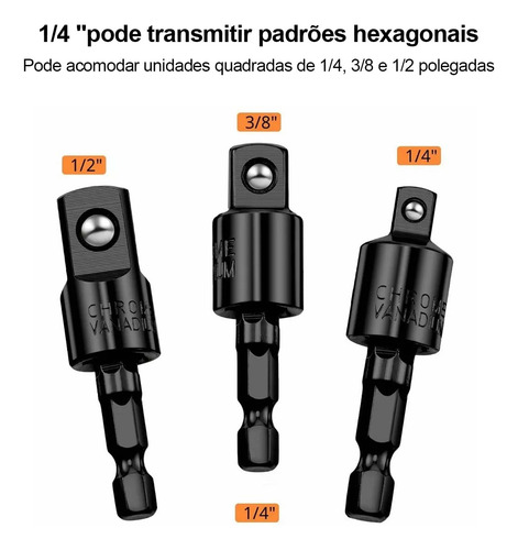 Kit 14 Adaptador Angular Extensor Flexível Soquete Universal