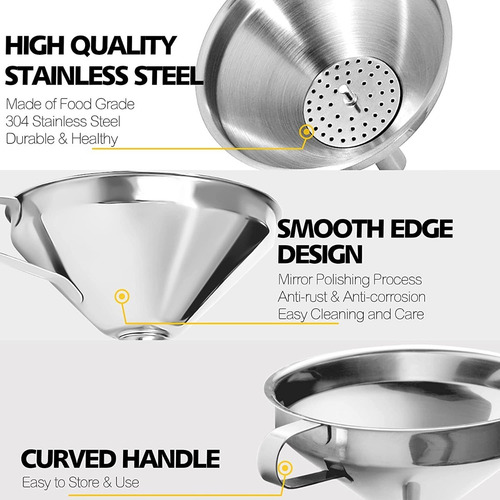 Embudo De Cocina Acero Inoxidable Con 2 Filtros