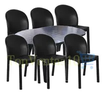 Comprar Oferton Mesa Oval Reforzada Negra+ 6 Sillas Barcelona Negras
