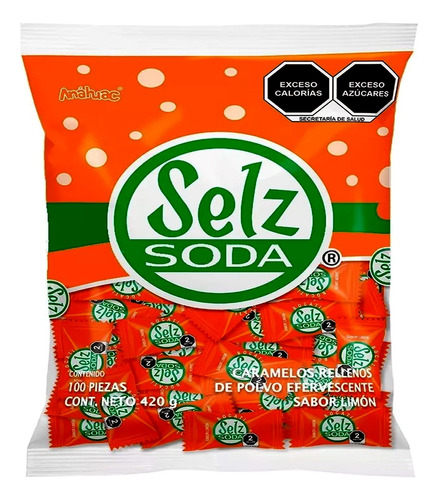 Dulces Selz Soda Caramelo Relleno Sabor Limon 100 Piezas