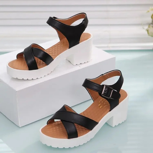 Sandalias Con Tacón Inclinado Y Hebilla Para Mujer, Talla Gr