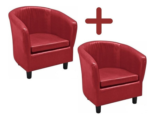  2 Sillones Sofa Butaca Poltrona Living 1 Cuerpo Eco Cuero Color Roja