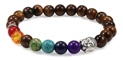 Pulsera Buda Cuarzo Ojo De Tigre 7 Chakras + Estuche 