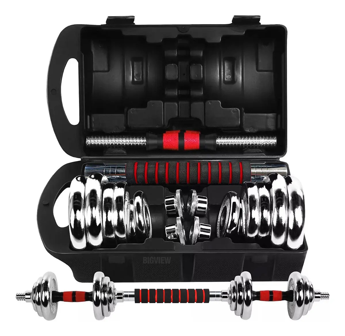Mancuernas Ajustables 20 kg Kit Pesas Multifuncional Bigview con Barra y Discos para Gym Casa