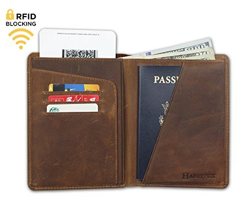 Rfid Blocking Passport Holder Travel Wallet Genuine Crazy Ho