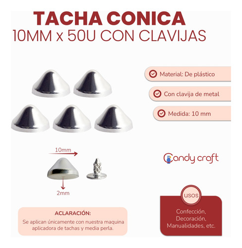 Tacha Cónica 10mm X50u Con Clavijas - Para Aplicadora!