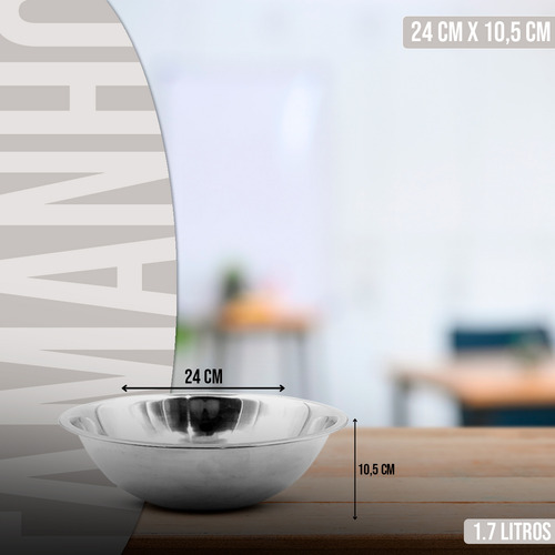 Kit 3 Tigela Bowl Inox Cozinha 1,7l 24cm Multiuso Servir Cor Prateado