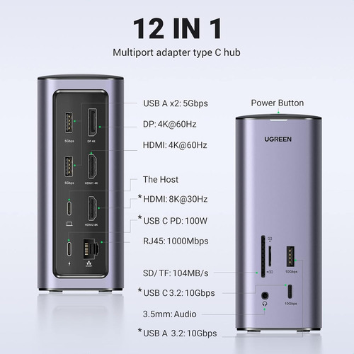 Docking Usb-c 3 Display Hdmi Dp 8k Ugreen 100w Cm555 - 90325