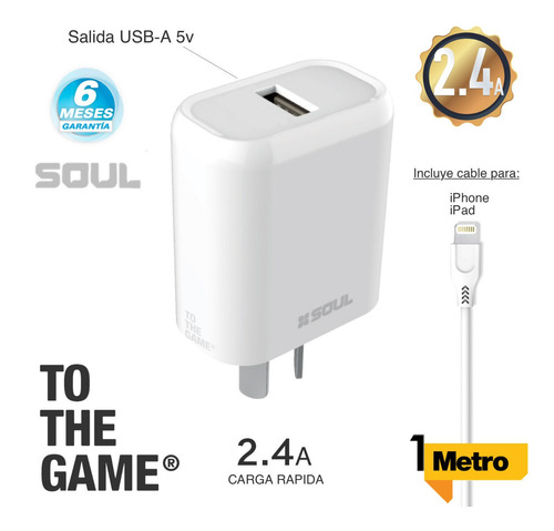 Imagen 2 de 6 de Cargador Original Soul Compatible Con iPhone 6 7 8 Xs 11 12
