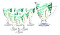Comprar Jogo 6 Taças +1 Jarra Vidro Palm Tree Coqueiro Tropical Home Transparenteu002Fpalm Tree