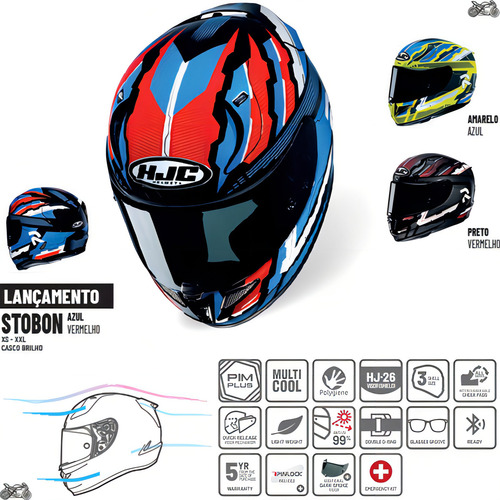 Capacete Hjc Rpha 11 Stobon Amarelo Azul E Branco 63 Cor Amarelo/Azul/Branco
