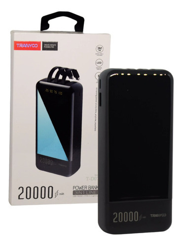 Cargador Celular Portatil Power Bank 3 En 1 20000mah Tranyoo Color Negro